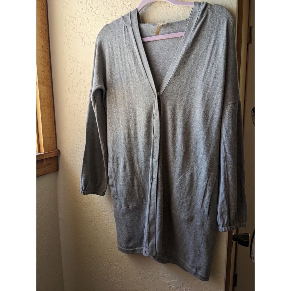 Pure Jill J. Jill Gray Cotton Cashmere Hooded Cardigan Sweater Petite Small SP
